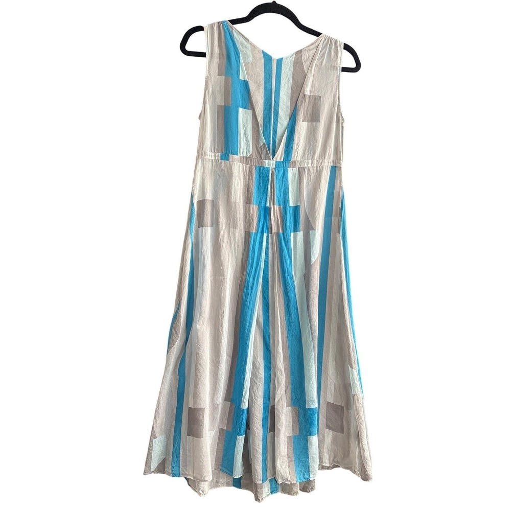 Calvin Klein Silk Cotton Blend Boho Chic Dress Gray Blue Geometric Print Sz6 - Picture 14 of 14